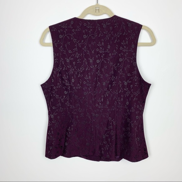 Vintage 80s 90s Deep Purple Floral Jacquard Suit Vest Casual Corner - Picture 9 of 14